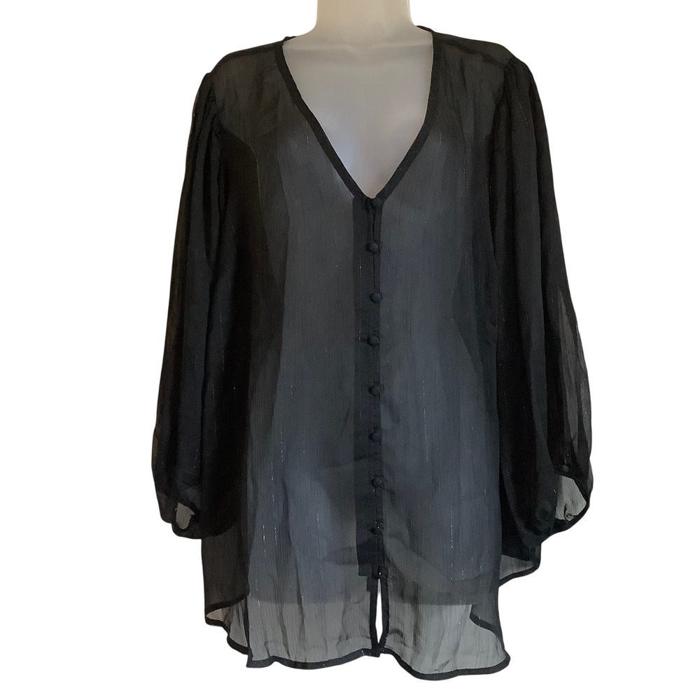 Torrid Black Chiffon Sheer V-Neck Button Front Tunic Blouse NWT Size 2 2X 18-20